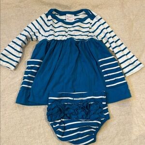 Hannah Anderson Blue and White Striped Dress and Bloomers - Set